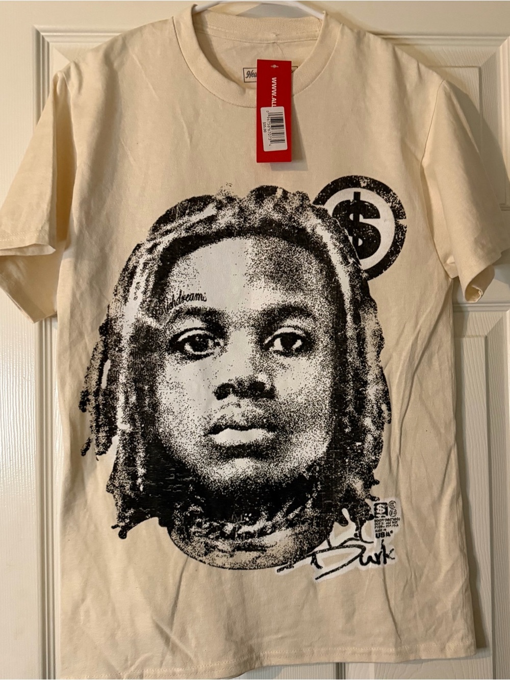 Free Durk Graphic Cream T-Shirt with Black Portrait Print